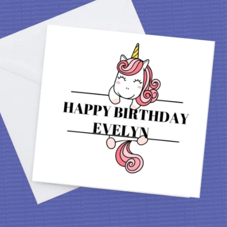 Personalised Name Unicorn Card, any name added to front – Greeting Card