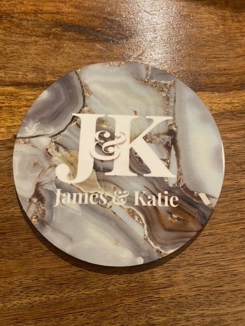 Marbled design Initials and names personalised wooden coaster
