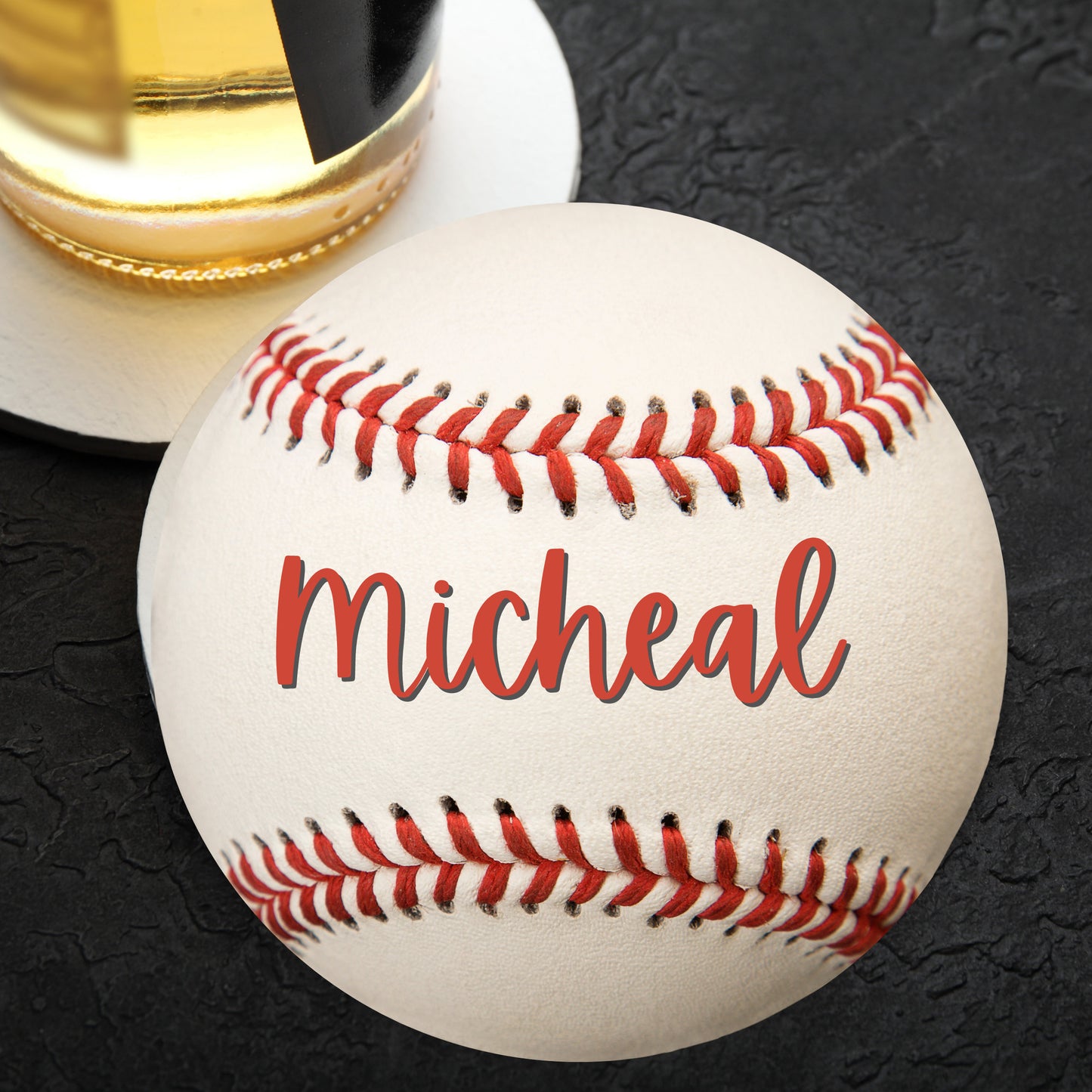 BaseBall personalised with a name wooden coaster