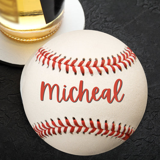 BaseBall design wooden coaster personalised with a name