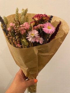 Dried Wildflower Field Bouquet Beautiful Natural Pink colours gift packaged with a free card of choice