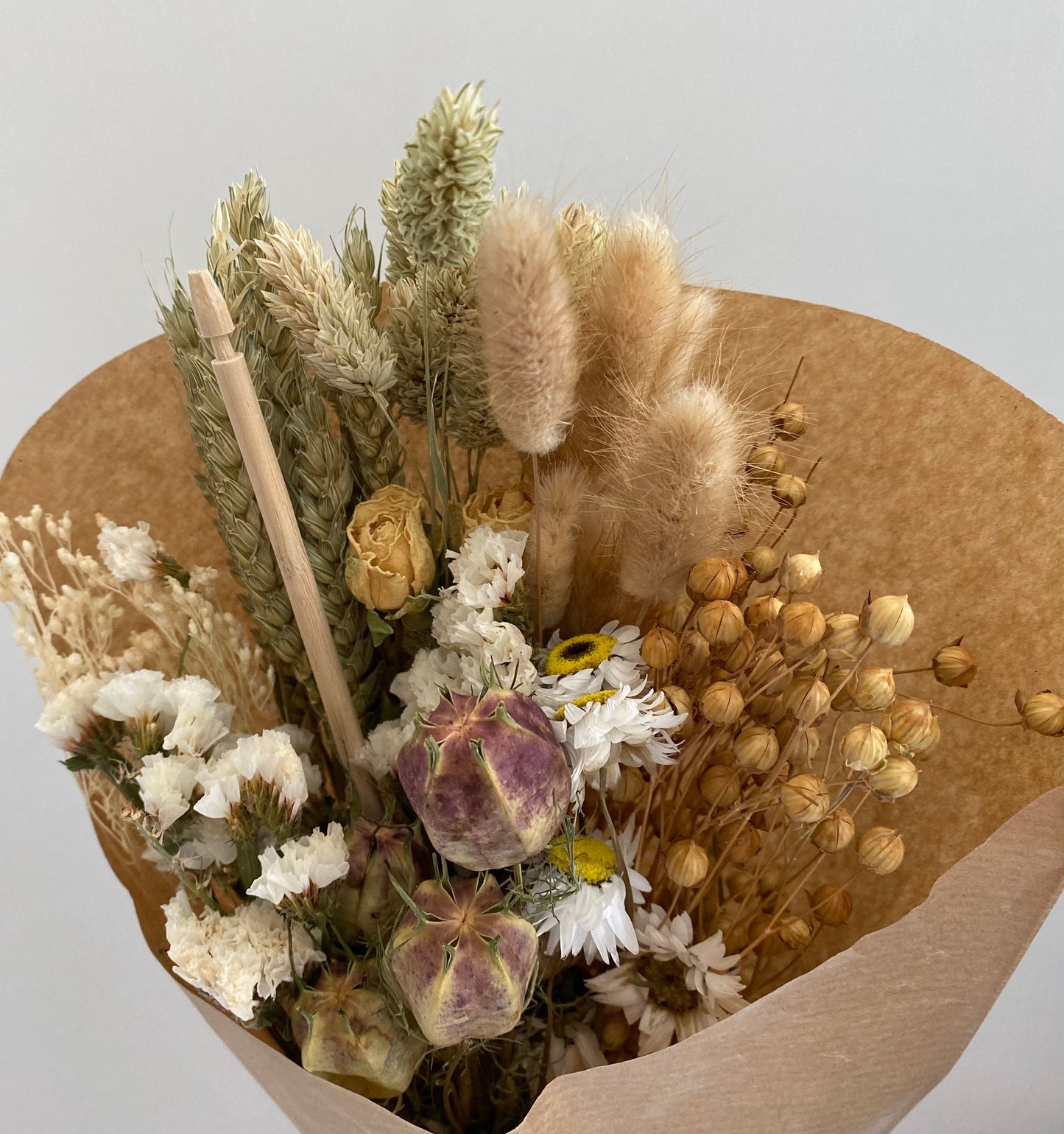 Dried Wildflower Field Bouquet Beautiful Natural colours gift packaged with a free card of choice