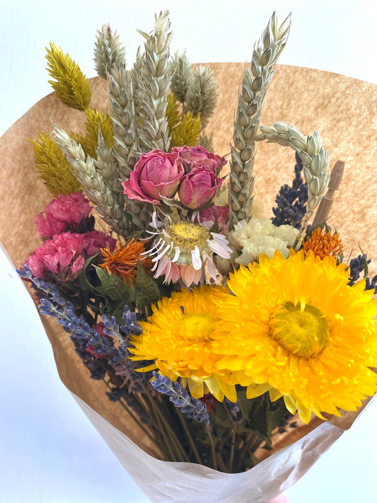 Dried Wildflower Field Bouquet Beautiful Colourful Flower assortment gift packaged with a free card of choice