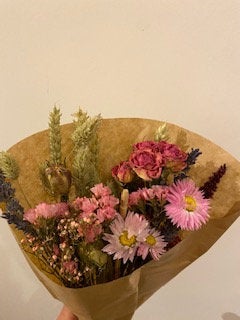 Dried Wildflower Field Bouquet Beautiful Natural Pink colours gift packaged with a free card of choice