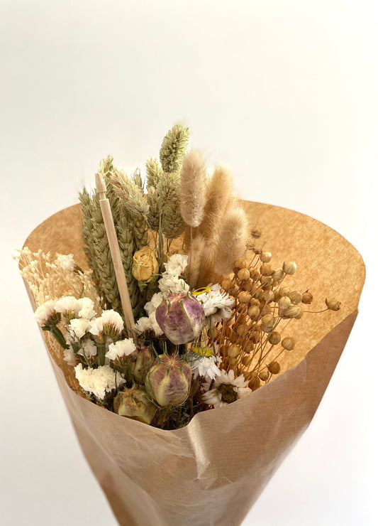 Dried Wildflower Field Bouquet Beautiful Natural colours gift packaged with a free card of choice