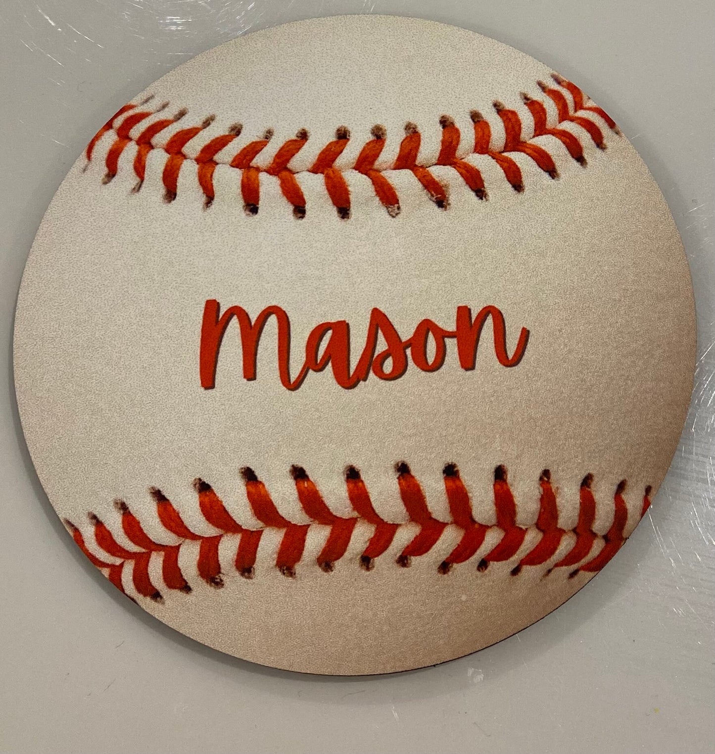 BaseBall design wooden coaster personalised with a name