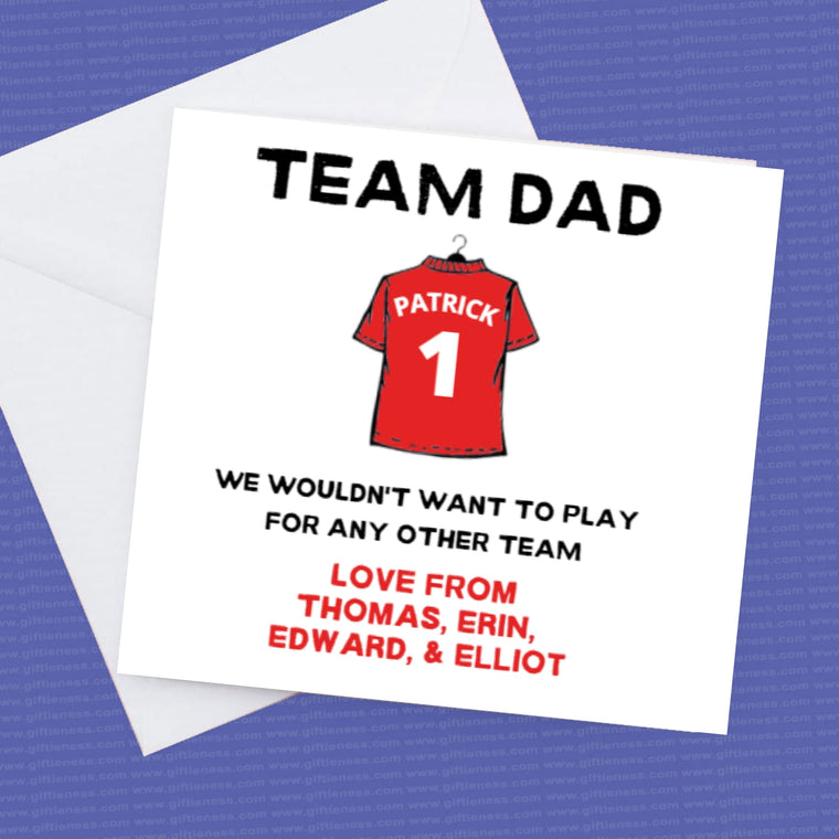 Team Dad Personalised Football Shirt Card – Greeting Card