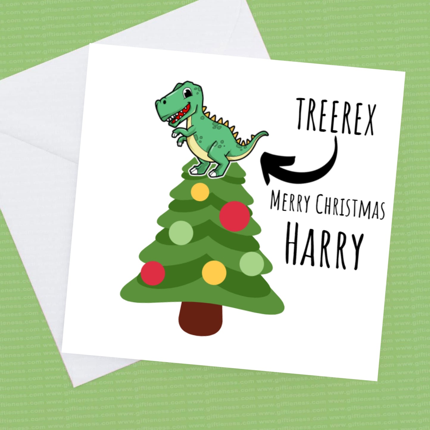 TreeRex Christmas Card for the dinosaur fan, personalised