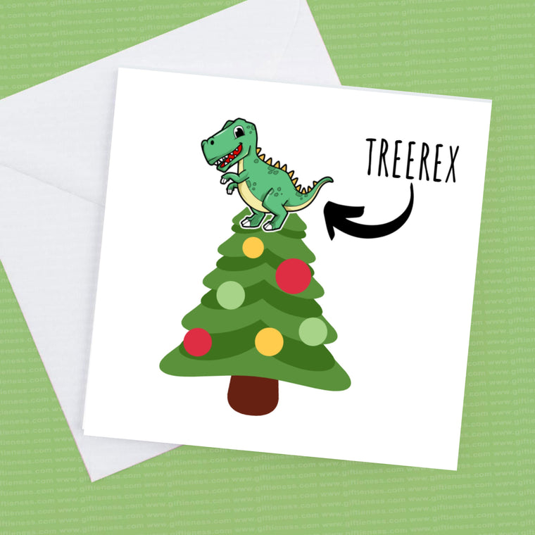 TreeRex Christmas Card for the dinosaur fan, personalised – Greeting Card