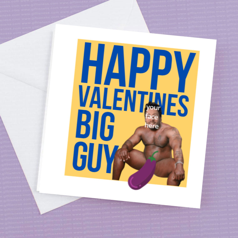 Personalised Fun Barry Valentine’s Aubergine Card with recipients face or your face on the front
