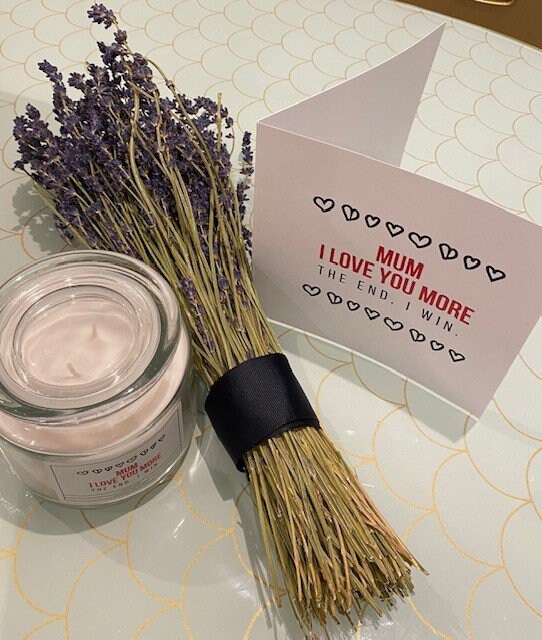 Mum, I Love You More The End I Win Card, Flowers and matching candle