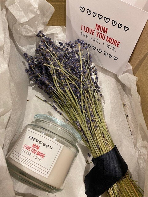 Mum, I Love You More The End I Win Card, Flowers and matching candle