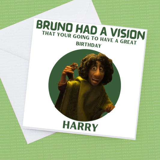 Personalised Encanto Bruno Birthday Card, Bruno had a vision your going to have a great birthday