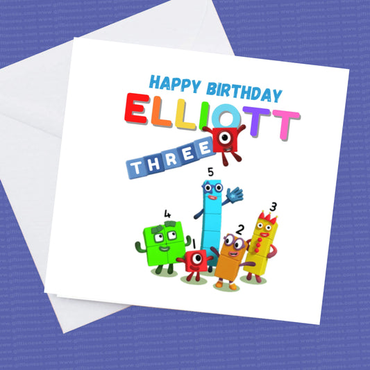 Personalised Number Blocks Birthday Card, Name and Age Personalisation