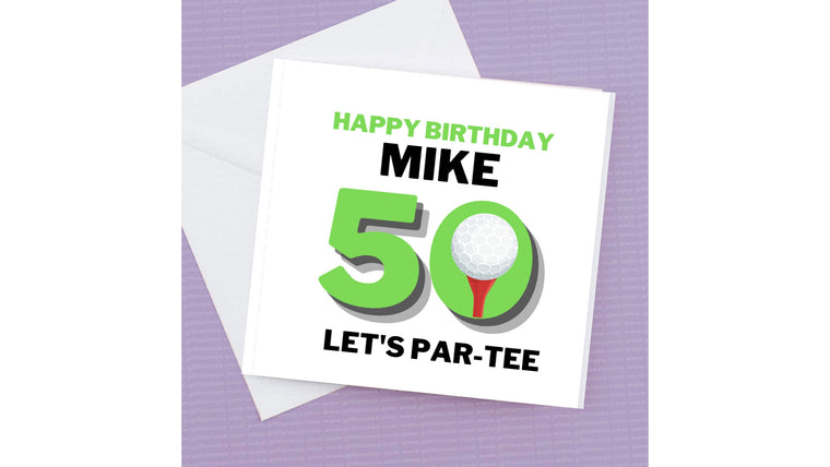 Happy Birthday Golf card, personalised with name and age, can do any age with a 0