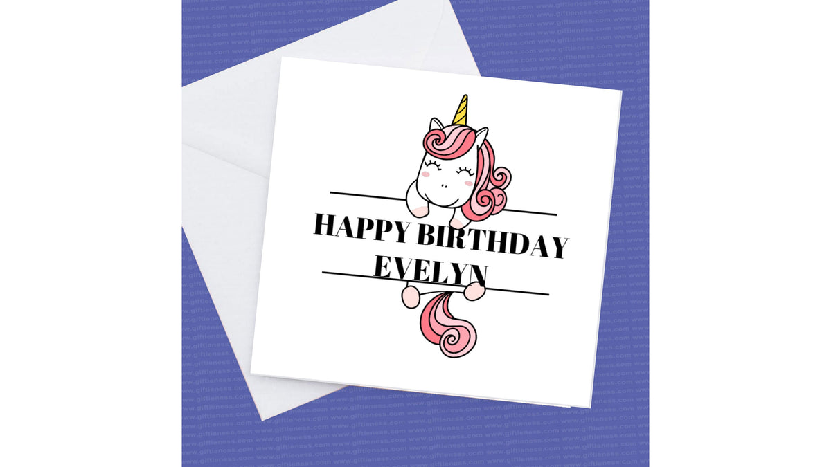 Personalised Name Unicorn Card, any name added to front – Greeting Card