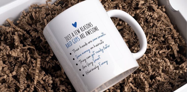 Just A Few reasons Bald guys are awesome mug, can be personalised for your own words or use ones in image – Greetin