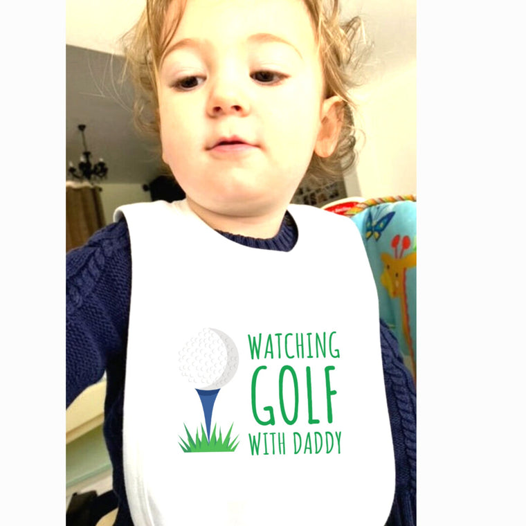Watching Golf with Daddy Baby Bib, new dad Golf fan gift – Greeting Card