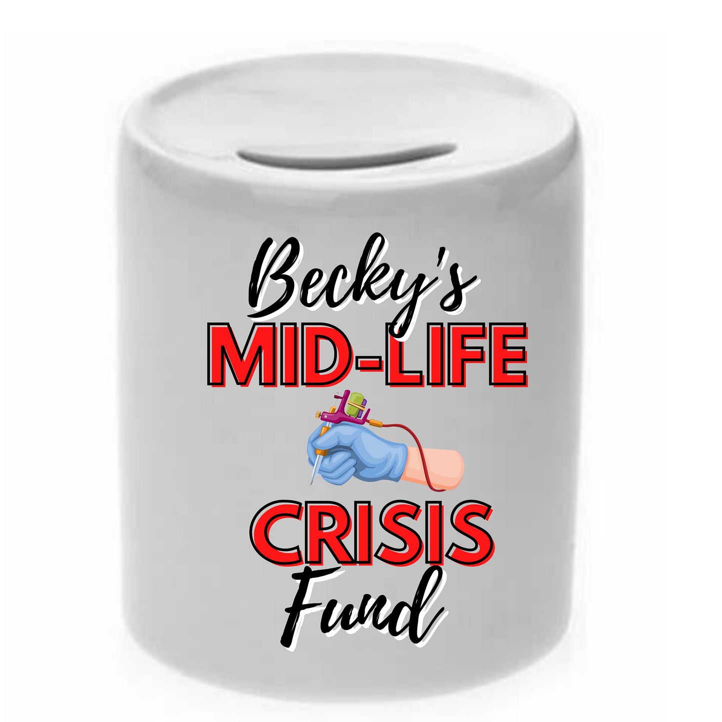 Personalised Mid Life Crisis Tattoo Money Jar