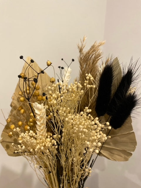 Dried Wildflower Field Bouquet Natural and white colours with Black Accents