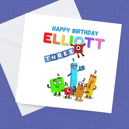 Personalised Number Blocks Birthday Card, Name and Age Personalisation numberblock.