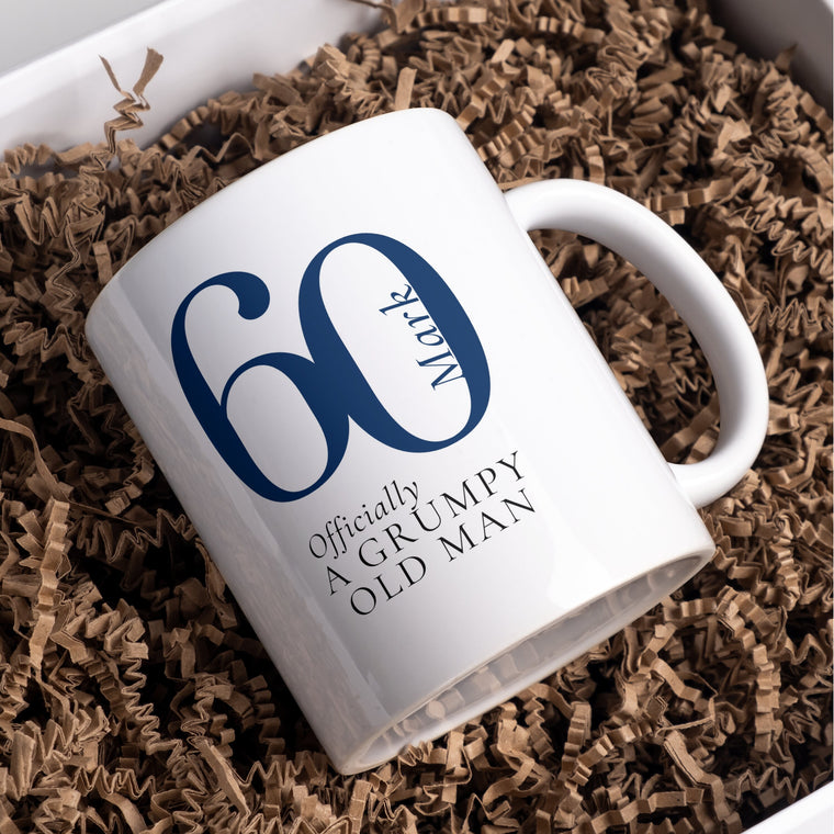 60th Birthday mug, personalised Officially a Grumpy Old Man birthday mug – Birthday Card