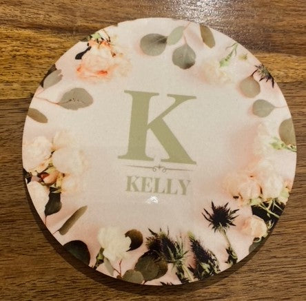 Initiall and Name Personalised Coaster Flower Design – Greeting Card