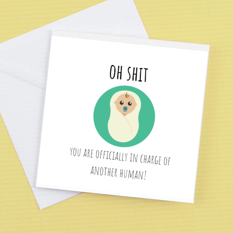 New Baby Card – you are officially in charge of another Human fun – rude card