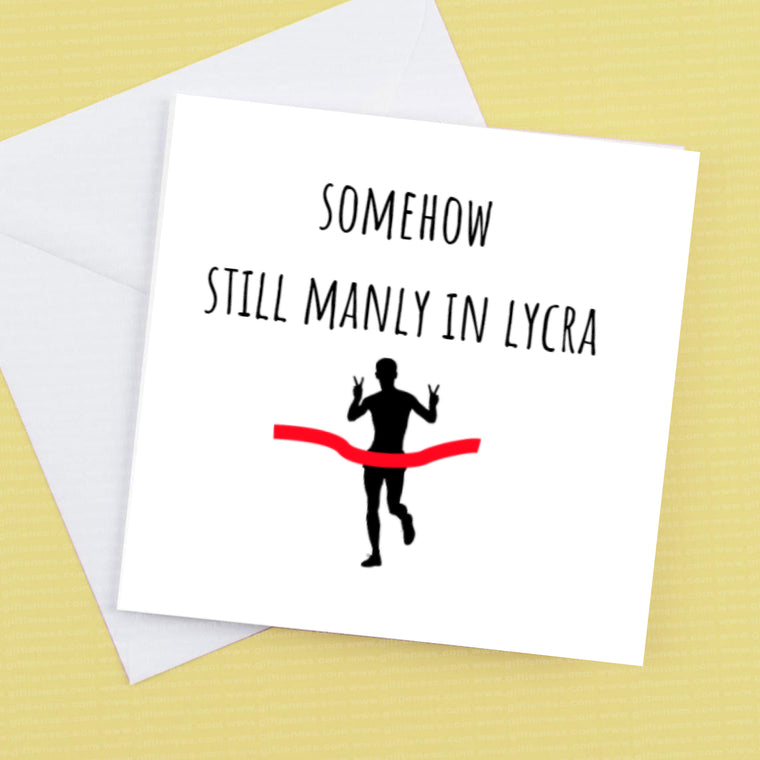 Somehow still Manly in Lycra running card – Get Well Soon Card