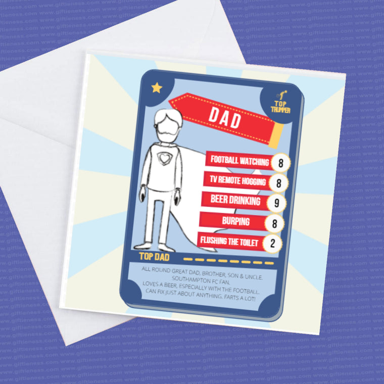 Personalised Card – Top Trumper- name and your bullet points and scores