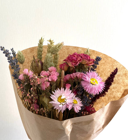 Dried Wildflower Field Bouquet Beautiful Natural Pink colours gift packaged with a free card of choice