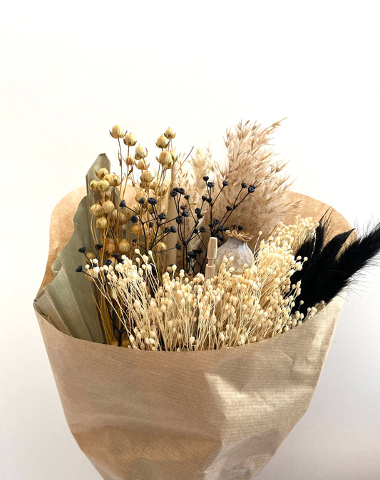 Dried Wildflower Field Bouquet Beautiful Natural colour Flower assortment with Black accents