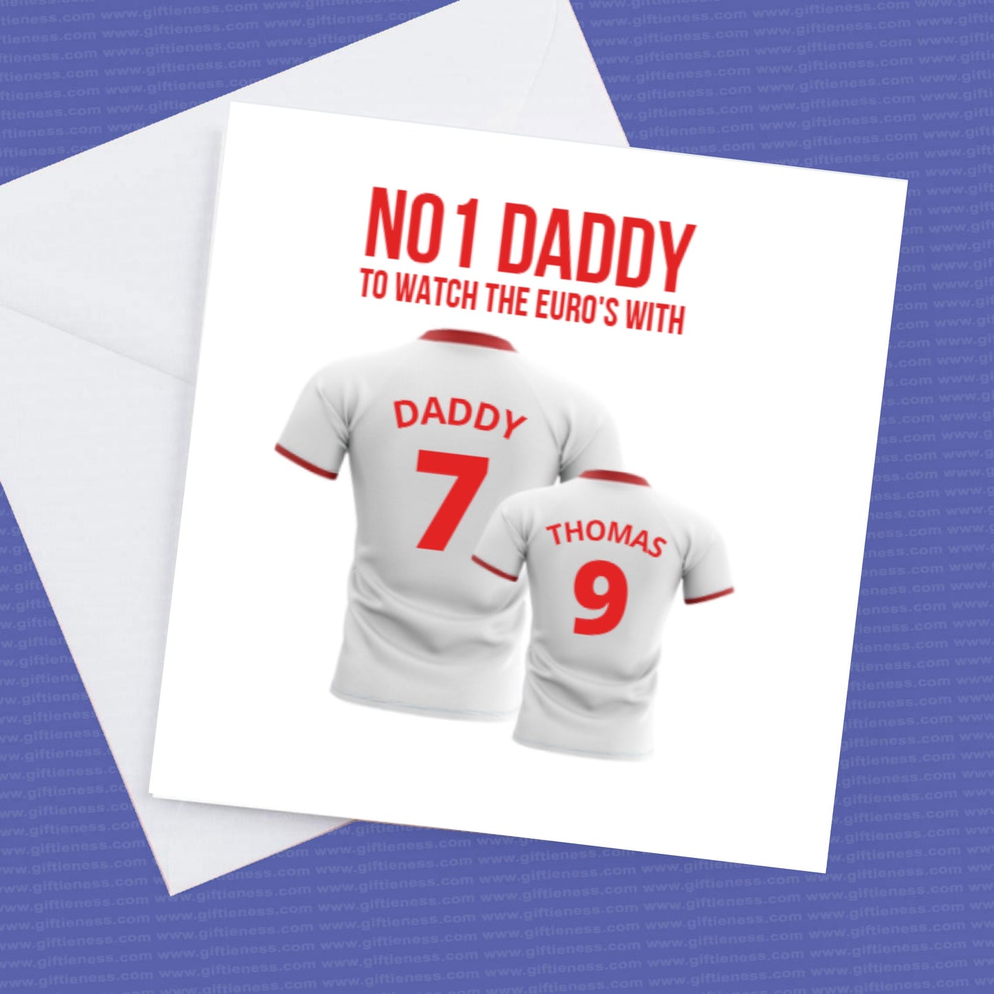 Fathers Day Card, No1 Dad to watch the Euros with personalised shirts, any team colours can be made