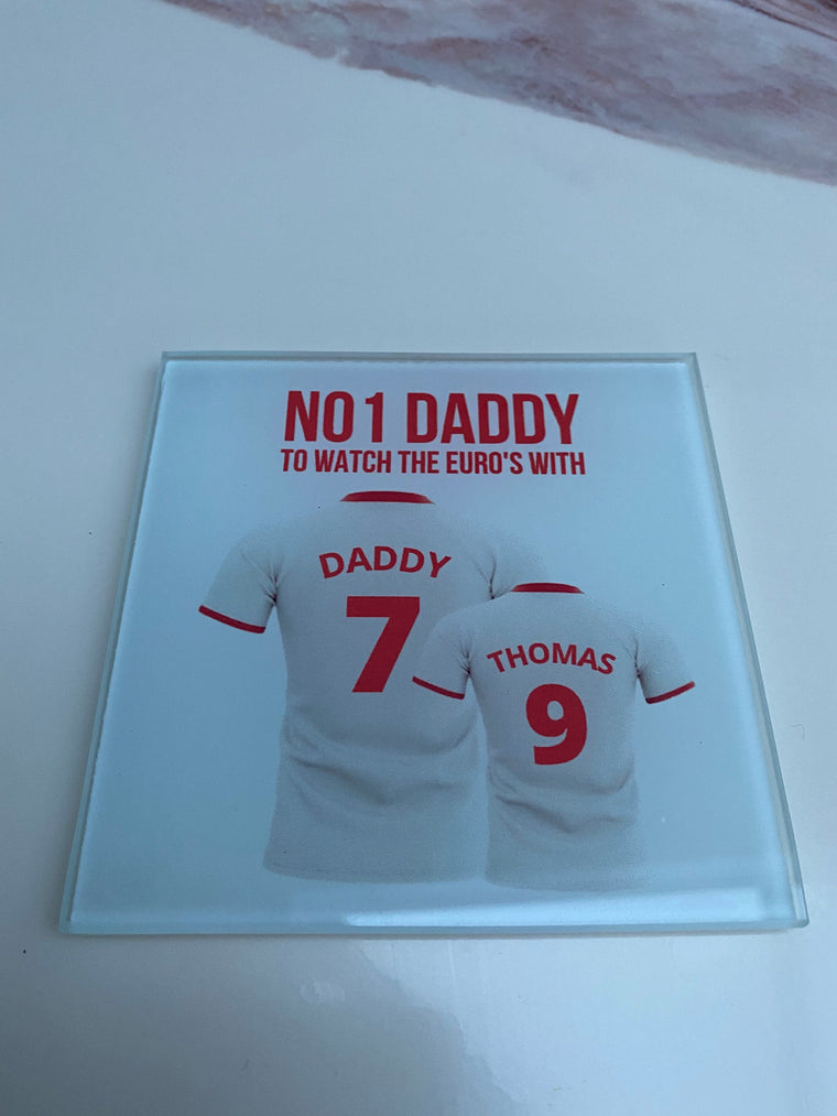 Personalised Glass Coaster for Daddy and kid or kiddies England Football – Greeting Card