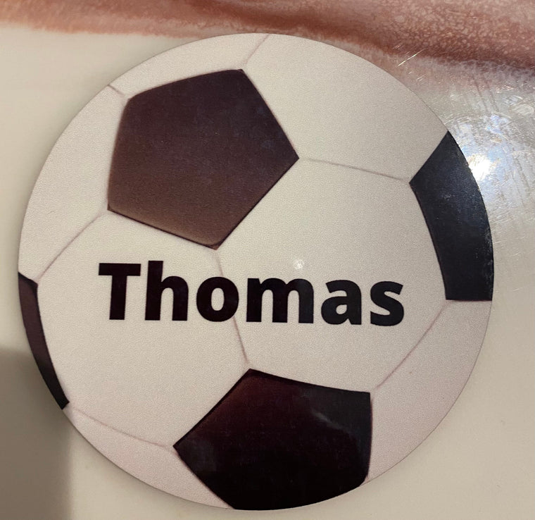 Personalised name football design wooden coaster – Greeting Card