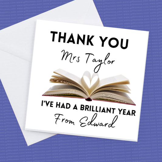 Personalised Thank you Teacher 'I've had a brilliant year' Card and envelope