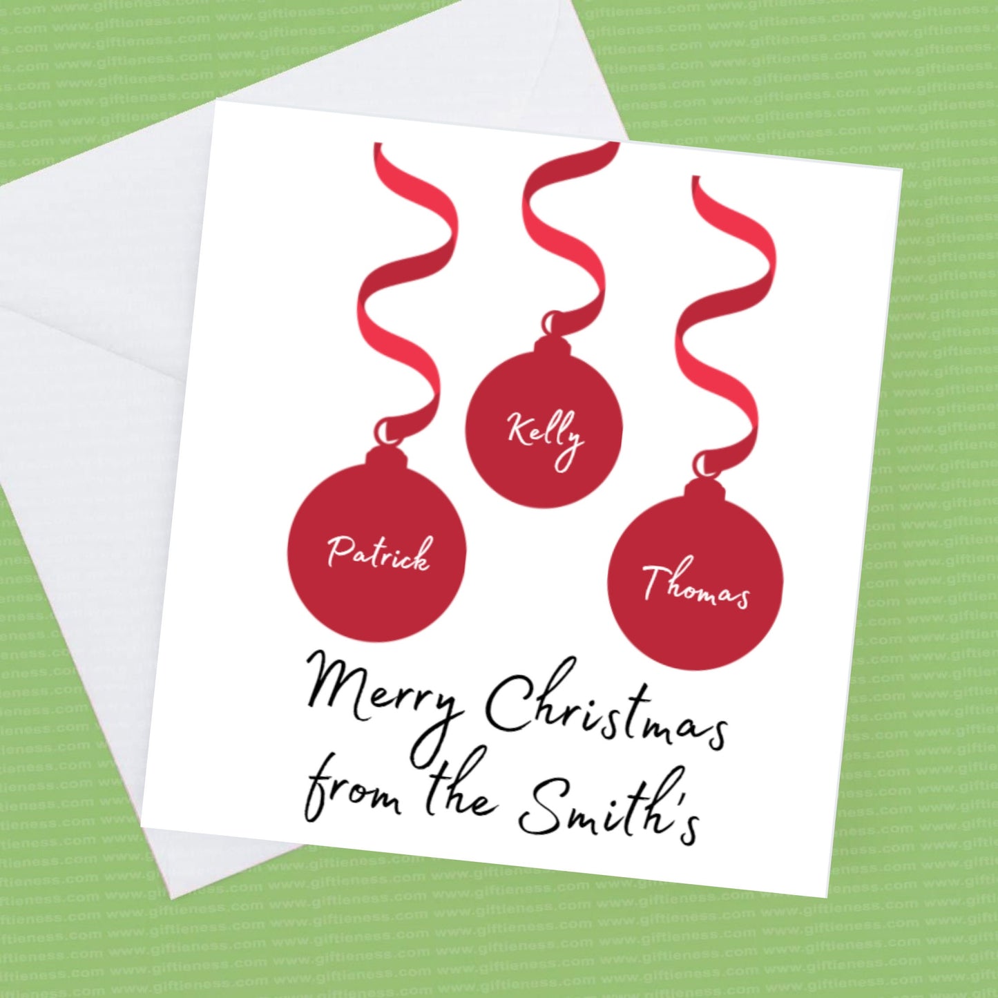 Christmas Card family name personalised Bauble Card