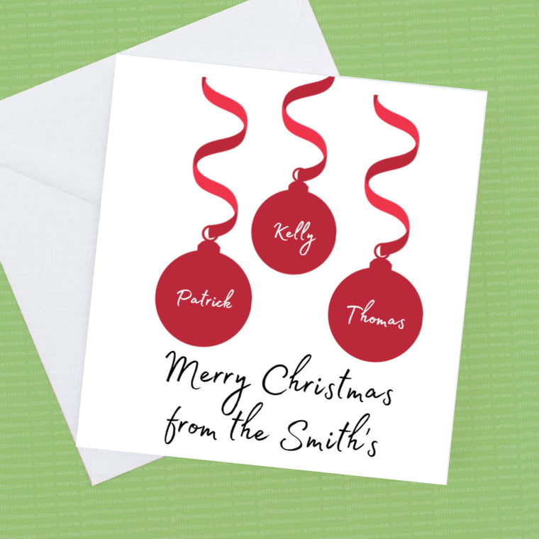 Christmas Card family name personalised Bauble Card – Greeting Card
