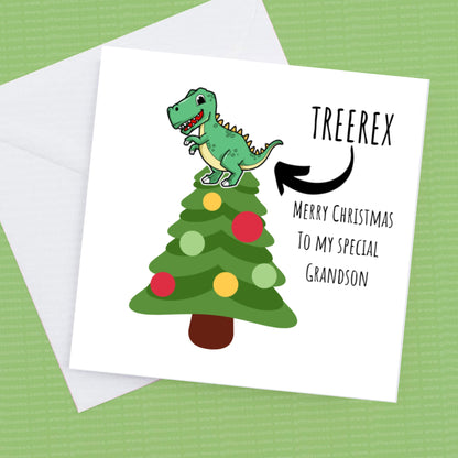 TreeRex Christmas Card for the dinosaur fan, personalised