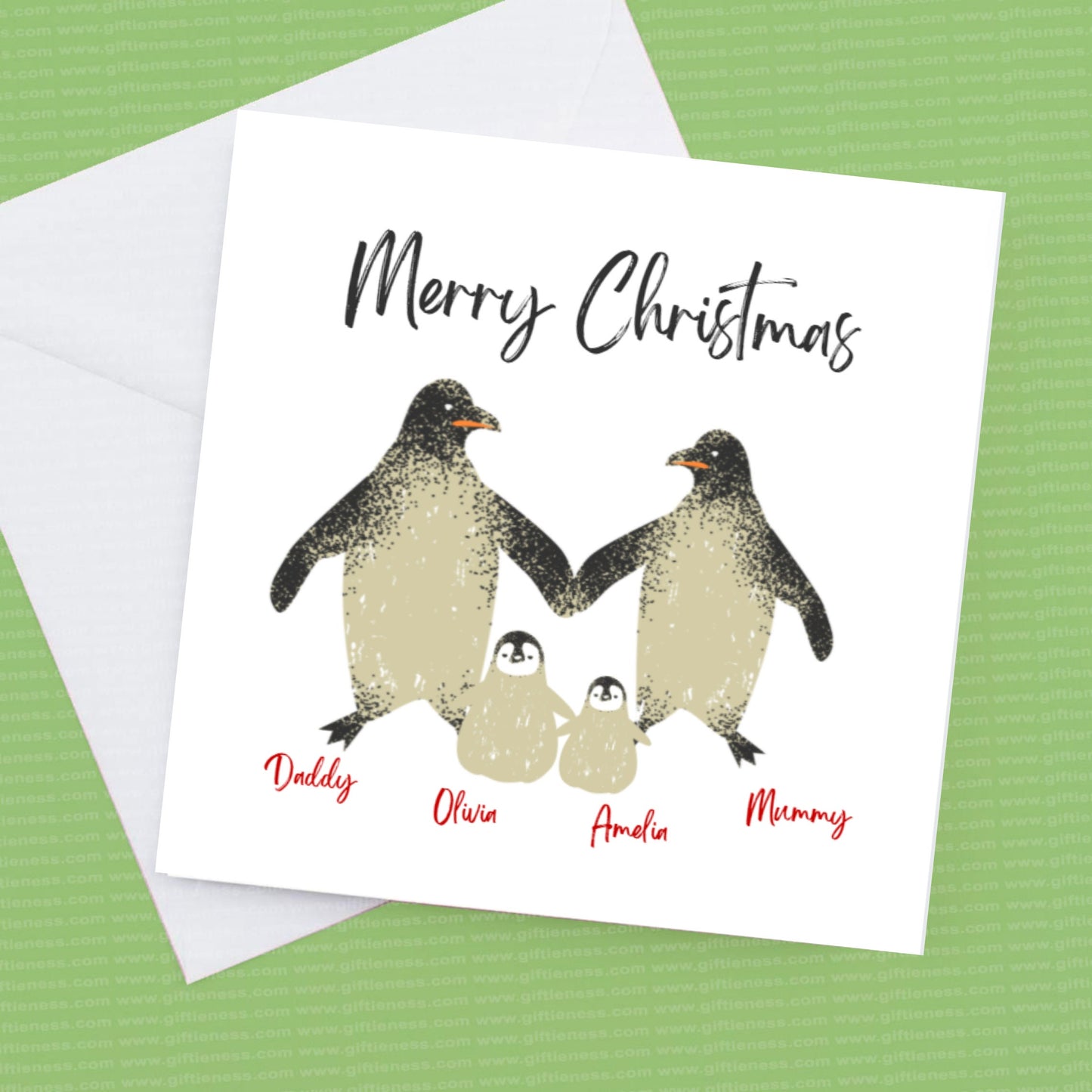 Christmas 2021 Family Penguin personalised Christmas card