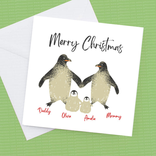 Christmas Family Penguin personalised Christmas card