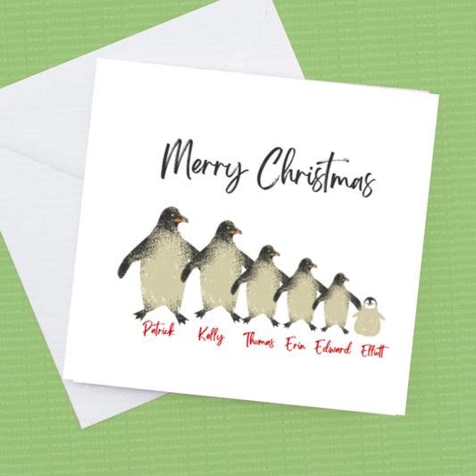 Christmas 2021 Family Penguin personalised Christmas card
