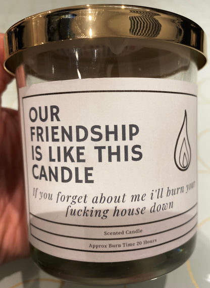 Our friendship is like this candle if you forget about me I’ll burn your f’in house down