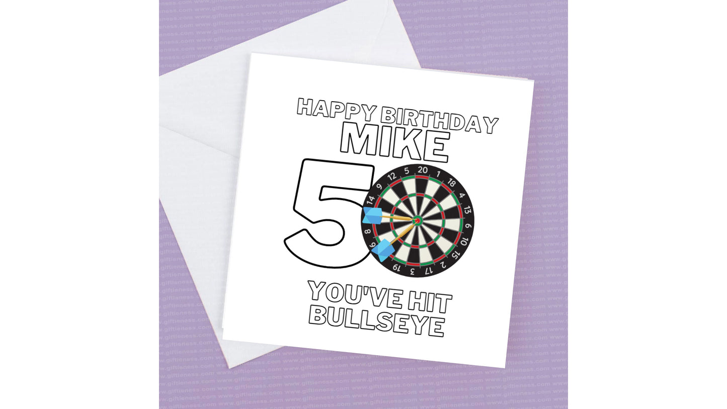 Happy Birthday Personalised Darts Card, you've hit the bullseye 50th birthday card