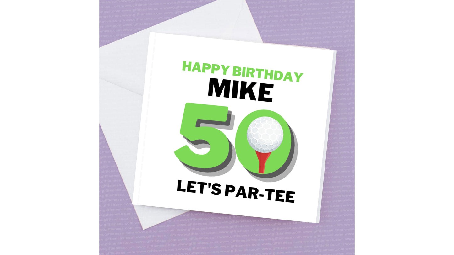 Happy Birthday Golf card, personalised with name and age, can do any age with a 0
