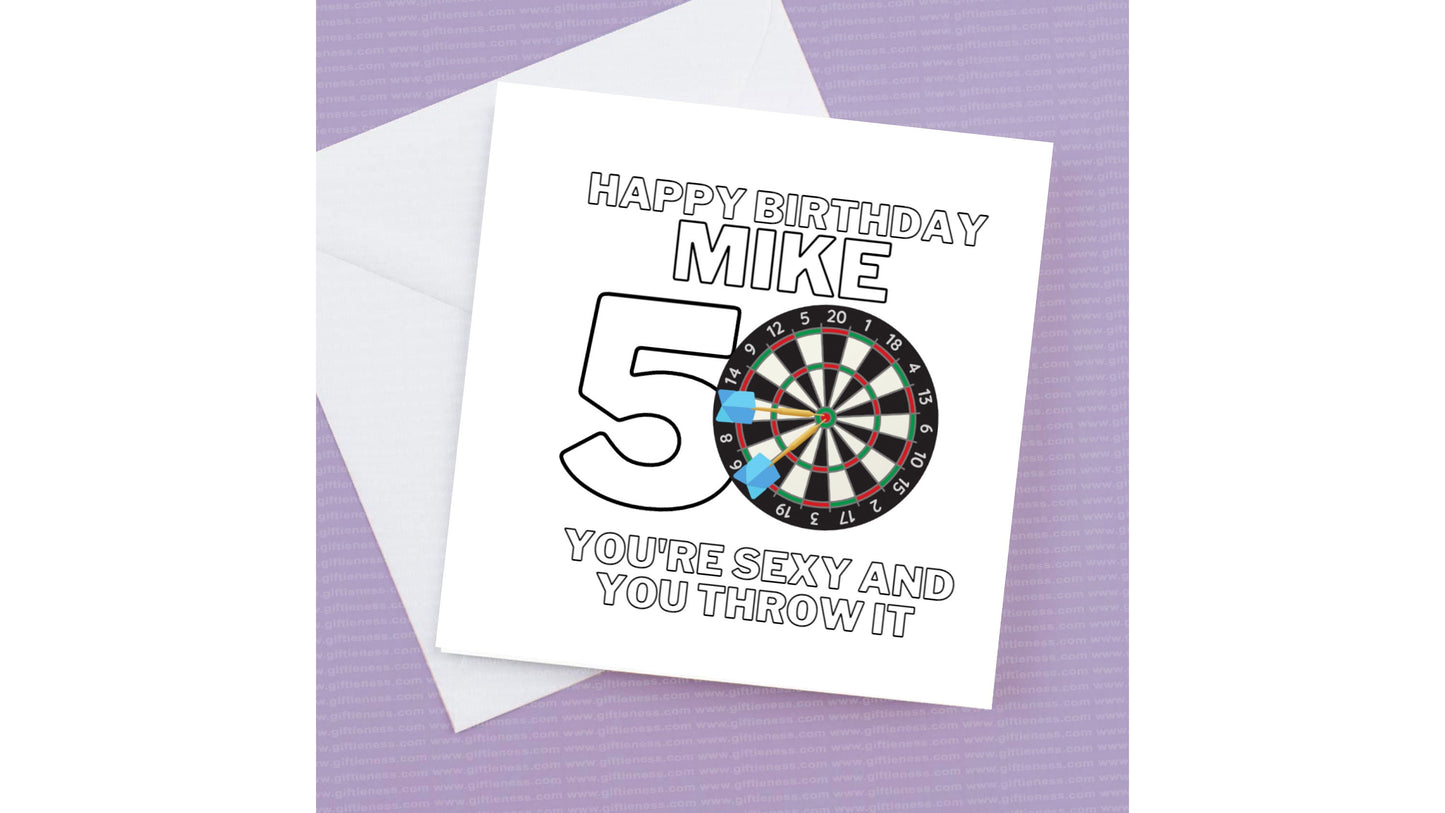 Happy Birthday Personalised Darts Card, for that sexy player, can do any number ending in 0