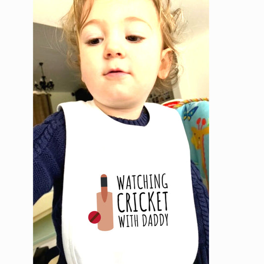 Watching Cricket with Daddy Baby Bib, new dad Cricket fan gift