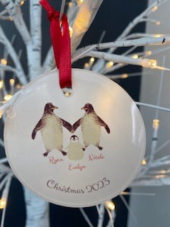 Personalised Penguin Christmas decoration, Mummy, Daddy and Baby penguin christmas 2022 – Greeting Card