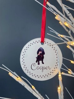 Personalised Pet Photo & name Christmas Tree decoration. – Greeting Card