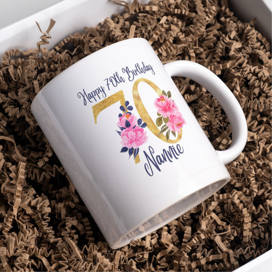Happy 70th Birthday Nannie, Nan, Mum personalised mug